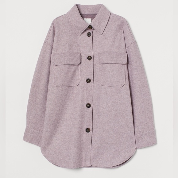 H&M Melange Oversized Button Front Collared Shacket in Light Purple - Picture 9 of 12